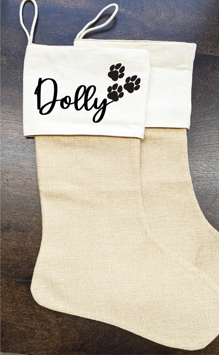 Buffalo Plaid Pet Name Christmas Stockings with Paw and Bone