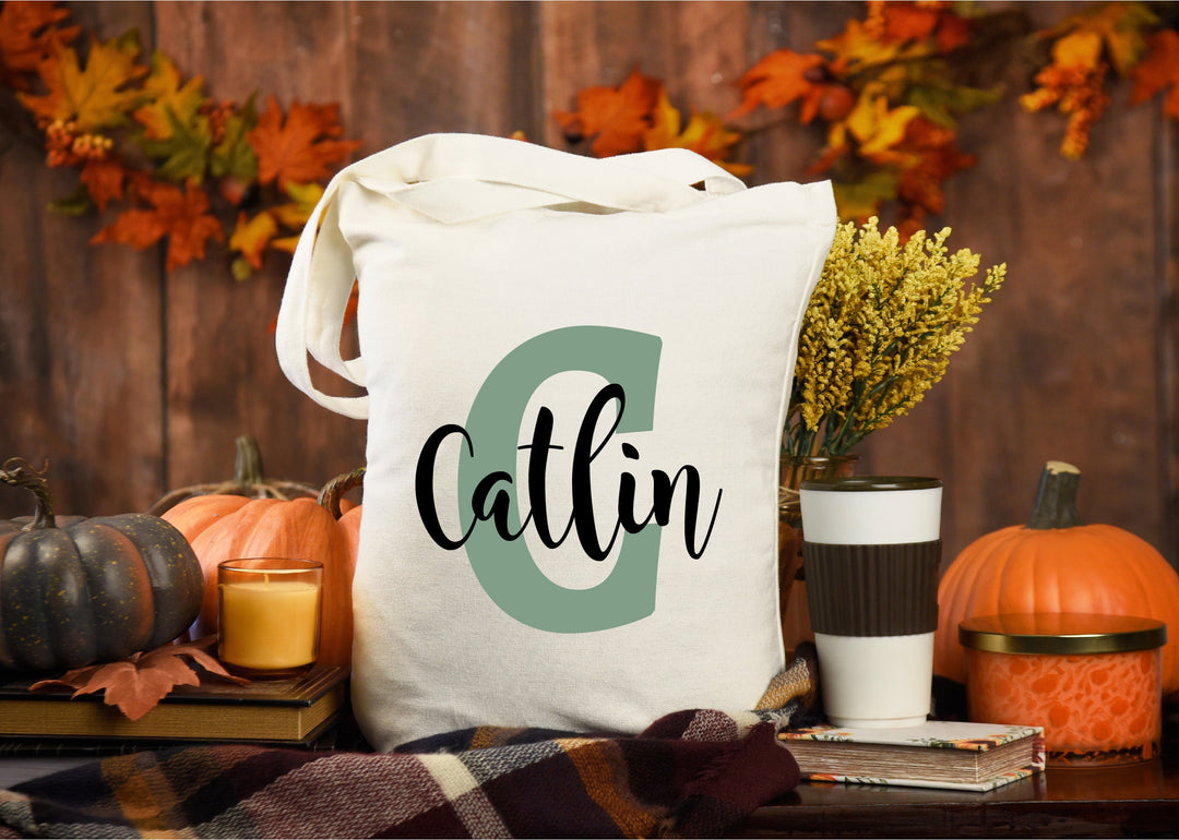 Personalized Name and initial Canvas Tote Bag | Custom name Canvas Tote Bag