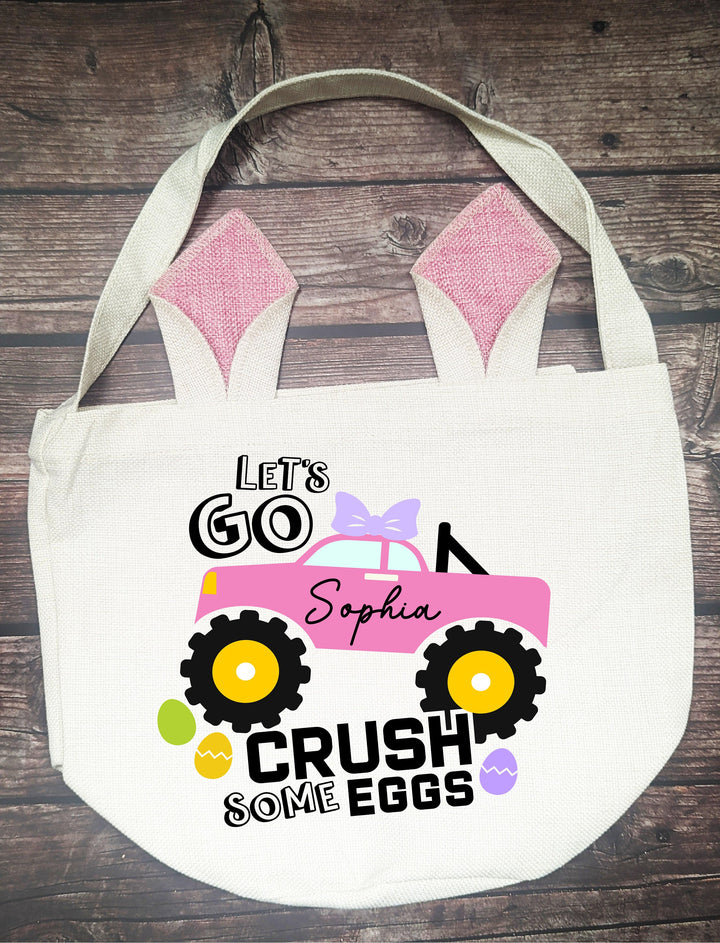 Custom&nbsp;Easter basket/bag with Monster truck | Personalized kids Easter bunny Egg hunt Bags | Easter Bags with kid name