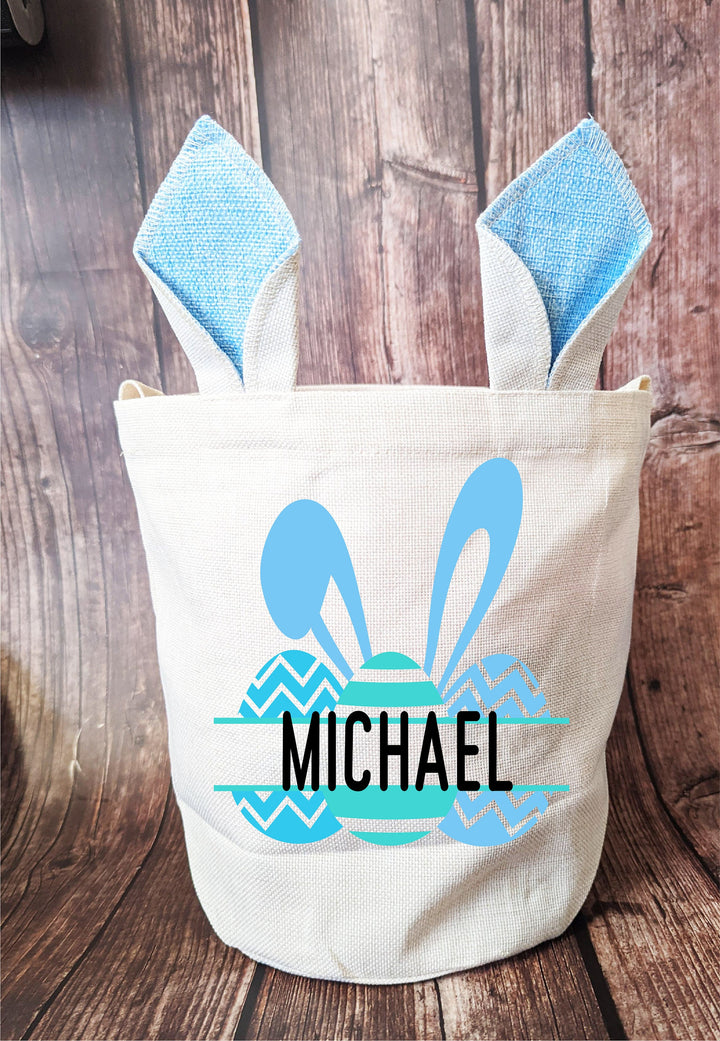 Personalized Easter basket&nbsp;| Custom kids Easter bunny Egg hunt Bags | Easter Egg split name bag