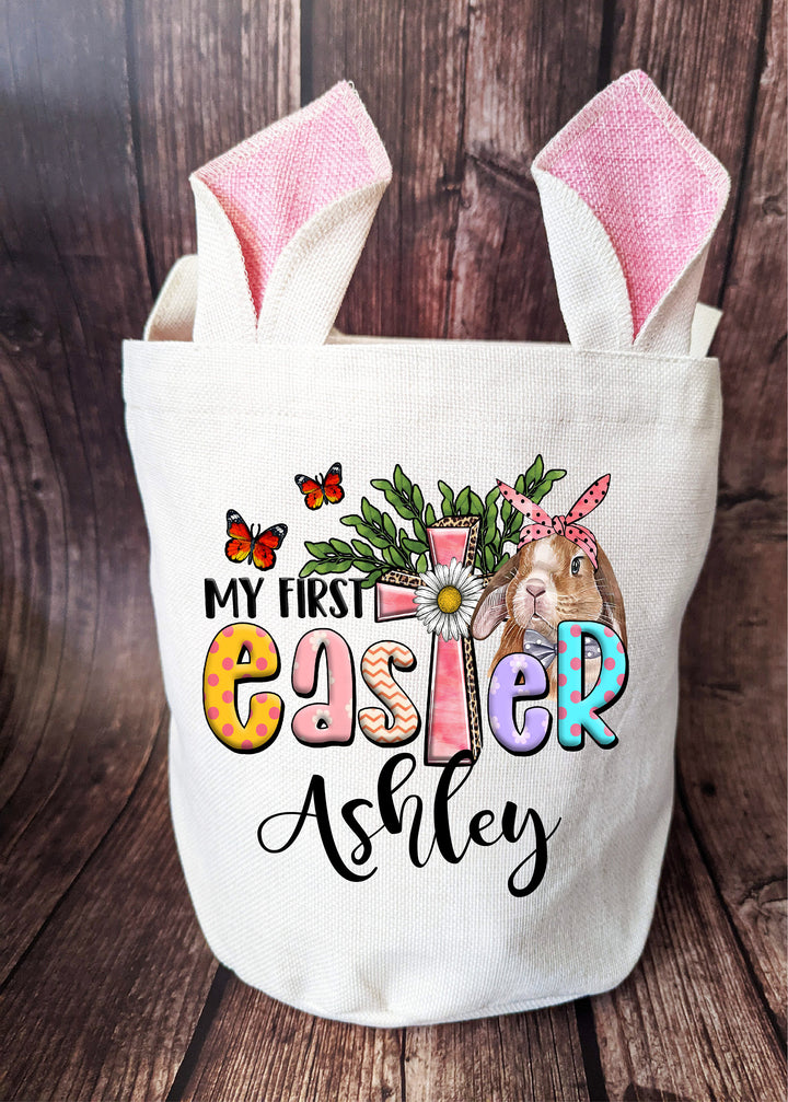 First Easter Basket - Personalized Kids Bunny Egg Hunt Bag