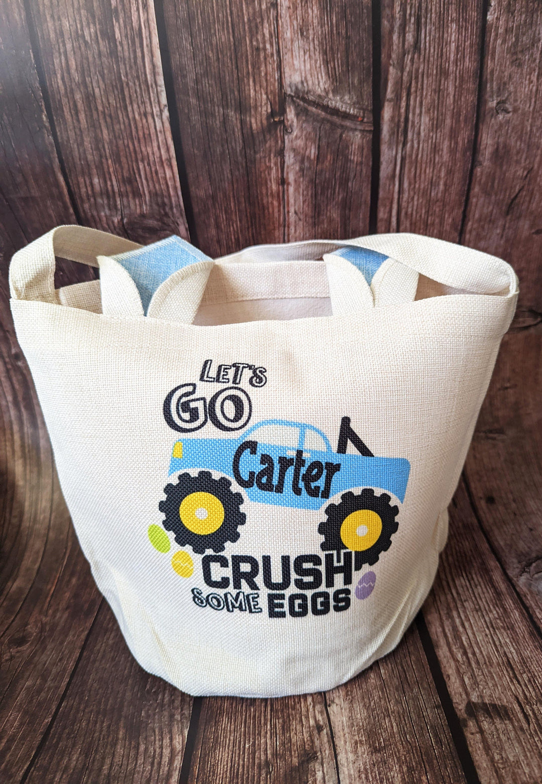 Custom&nbsp;Easter basket/bag with Monster truck | Personalized kids Easter bunny Egg hunt Bags | Easter Bags with kid name