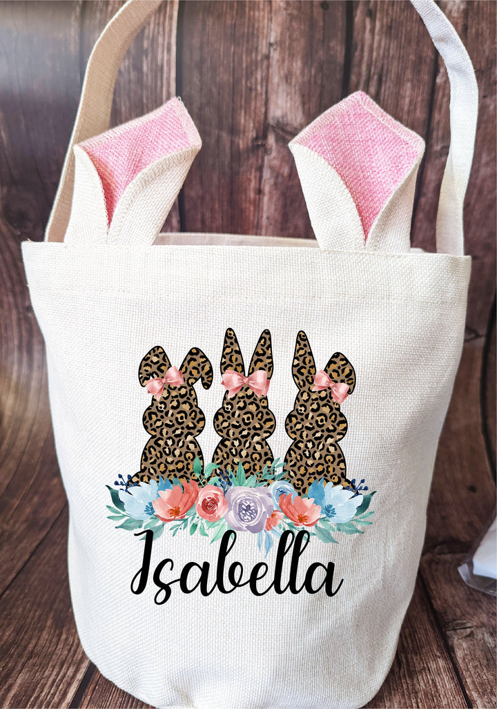 Easter Basket| Personalized kids Easter bunny Egg hunt Bags | Leopard bunny Easter Bags with kid name