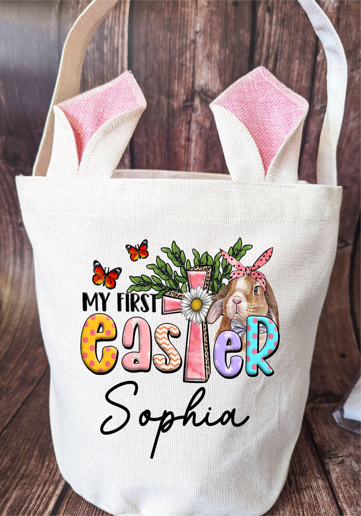 First Easter Basket - Personalized Kids Bunny Egg Hunt Bag
