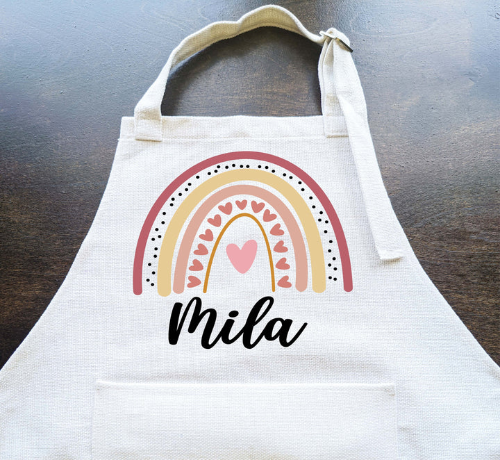 Personalized Rainbow kids apron | Custom kids name apron with pocket and adjustable Strap | Toddler Kids Personalized Baking apron Gift