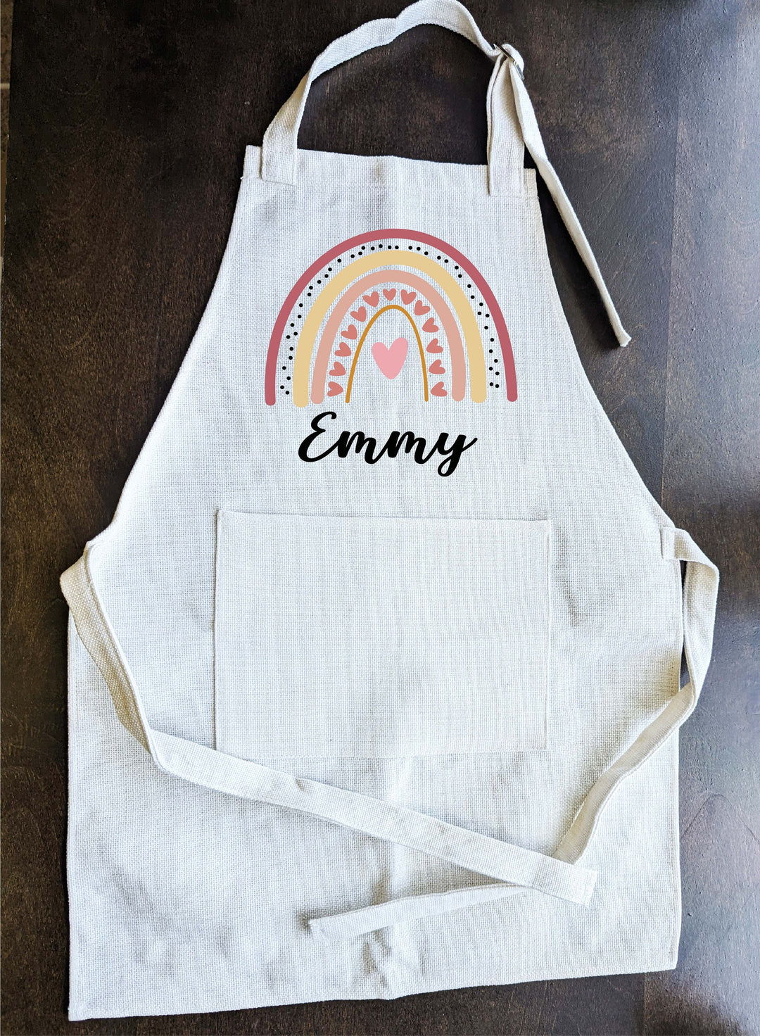 Personalized Rainbow Kids Apron With Pocket And Strap