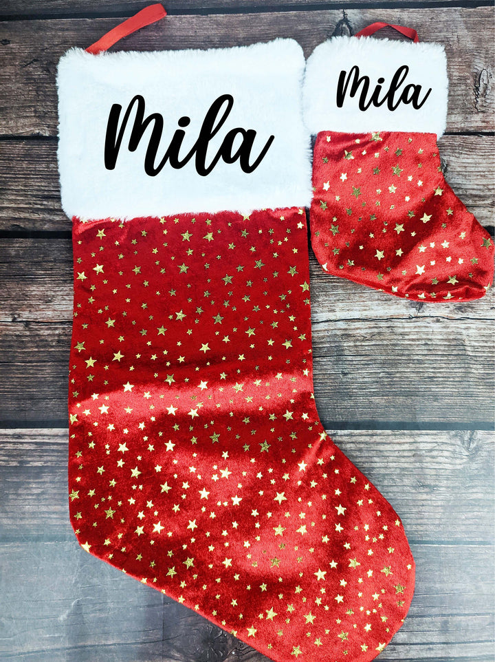 Personalized Christmas Family stockings with name | Custom name Red gold Stockings | Holiday Stockings Xmas d&#233;cor