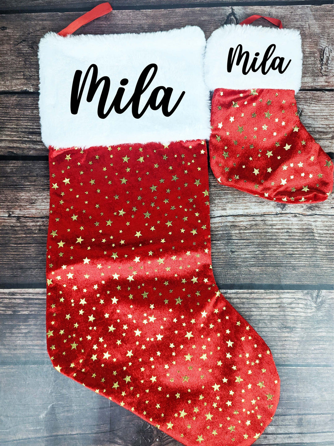 Personalized Christmas Family Stockings with Name – Red & Gold