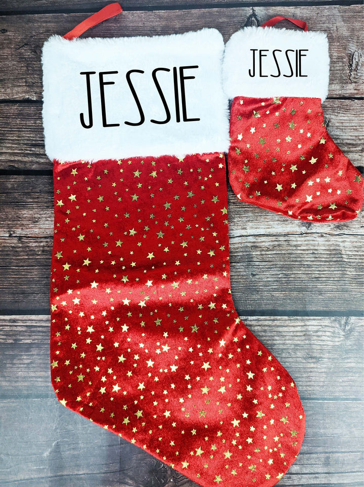 Personalized Christmas Family stockings with name | Custom name Red gold Stockings | Holiday Stockings Xmas d&#233;cor