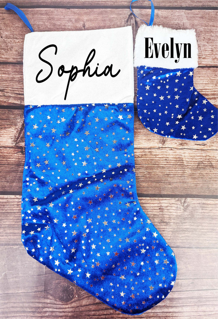 Personalized Blue and Silver Christmas Family Stocking