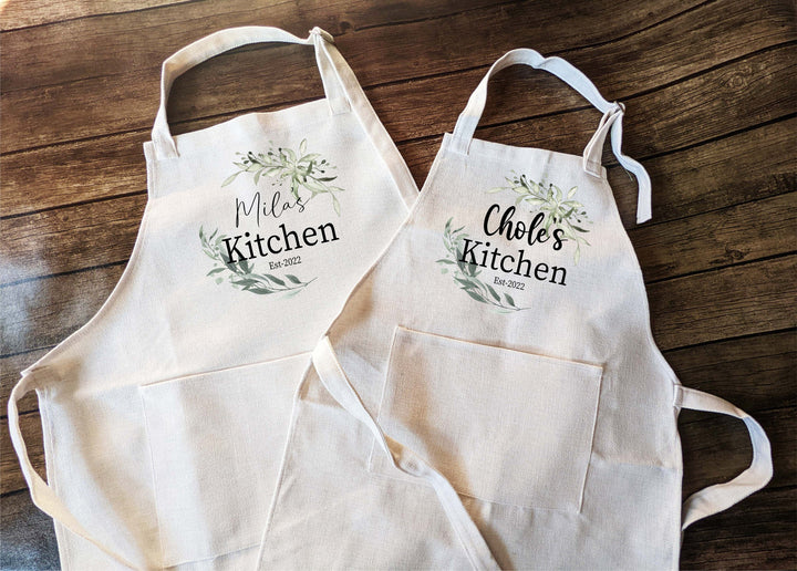 Personalized Greenery Wreath Apron for Women