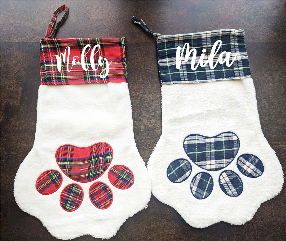 Personalized Pet Christmas stockings dog Christmas stockings Paw stockings Custom Cat stockings Paw pet Stockings Holiday plaid Pet Stocking