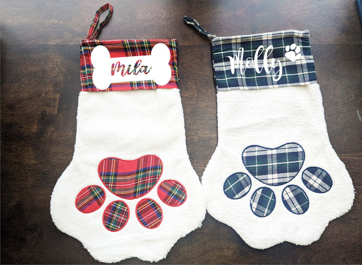 Custom Pet Stocking Dog paw Christmas stockings Custom Cat stockings Holiday dog Stocking Personalized Plaid pet Stockings dog stocking