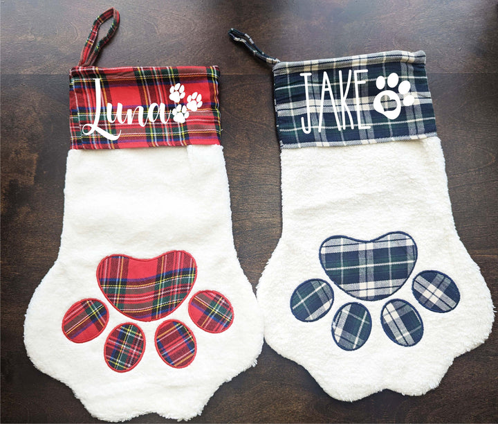 Custom Pet Stocking Dog paw Christmas stockings Custom Cat stockings Holiday dog Stocking Personalized Plaid pet Stockings dog stocking