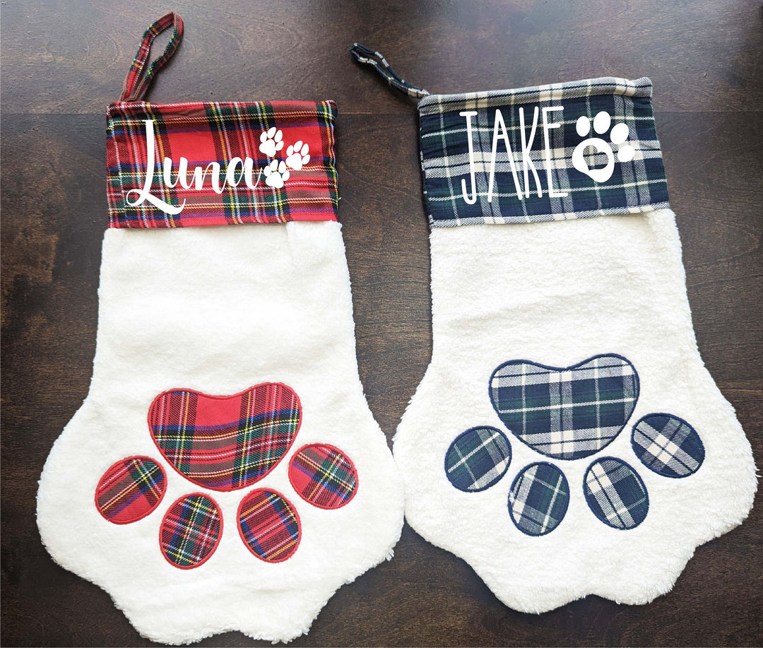 Custom Pet Stocking Dog paw Christmas stockings Custom Cat stockings Holiday dog Stocking Personalized Plaid pet Stockings dog stocking