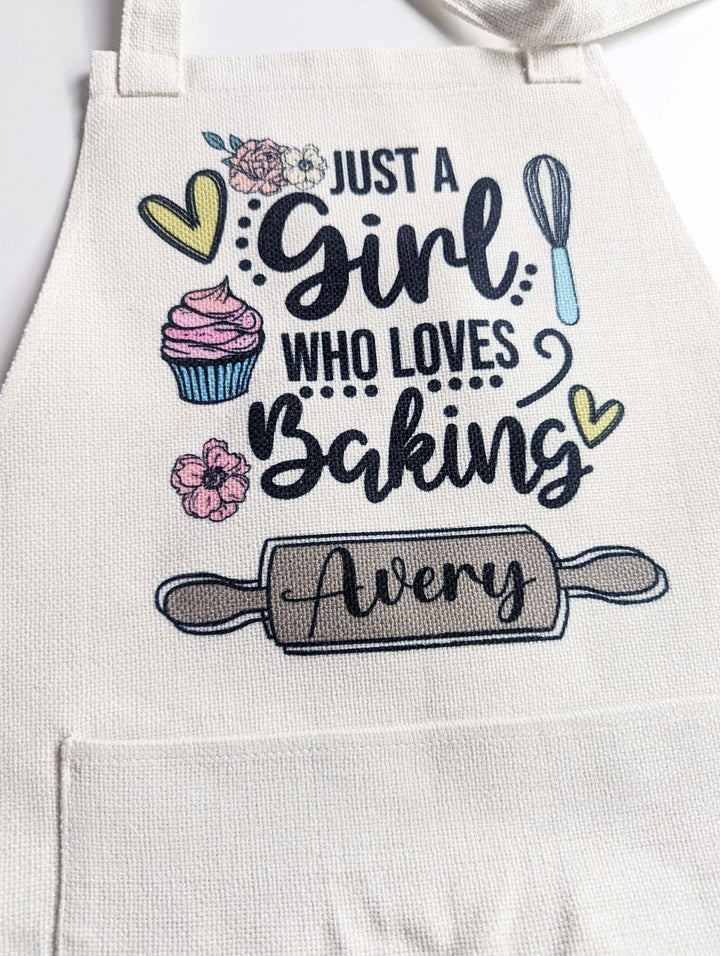 Just A Girl Loves Baking Kids Apron With Pocket Adjustable Strap