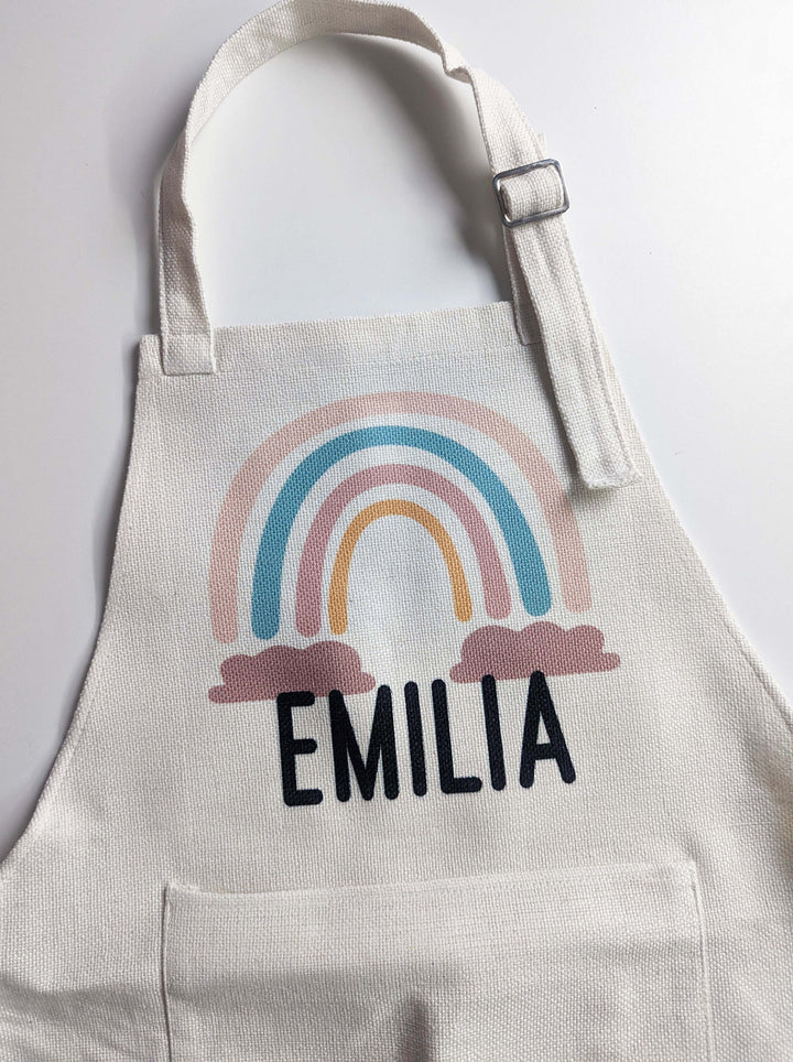 Personalized Rainbow Kids Apron With Pocket And Adjustable Strap