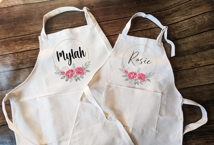 Personalized&nbsp;Floral aprons Adult and kids | Mommy daughter matching baking apron | Mom Son Matching apron&nbsp;| Family matching cooking apron