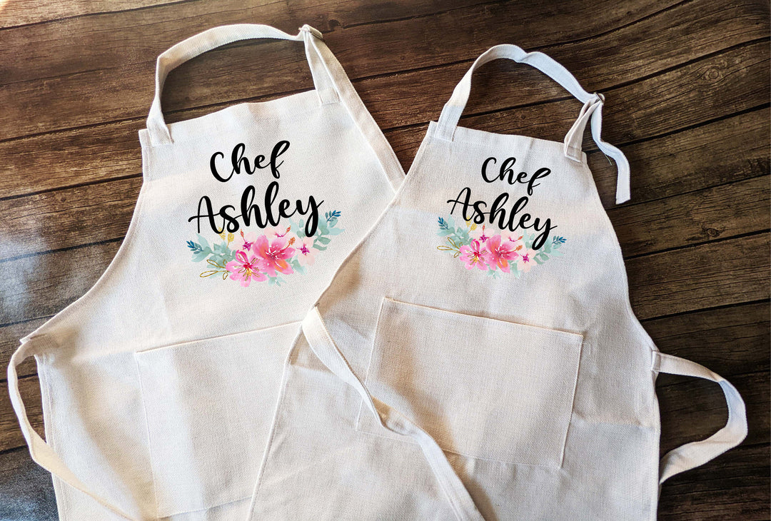 Personalized aprons for women Kids birthday apron Matching baking apron Toddler Baking Apron Kitchen linen gift mom Nana apron gift Floral