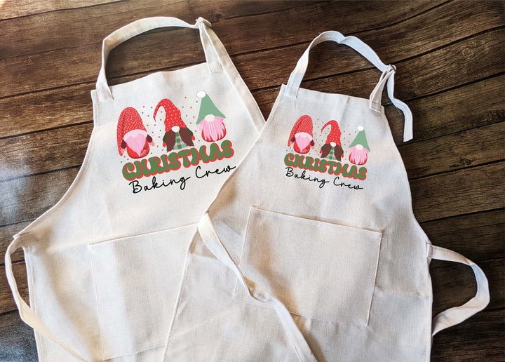 Gnome Christmas Baking crew aprons Adult and kids Holiday baking matching baking apron Christmas Family matching apron set Gnome apron set