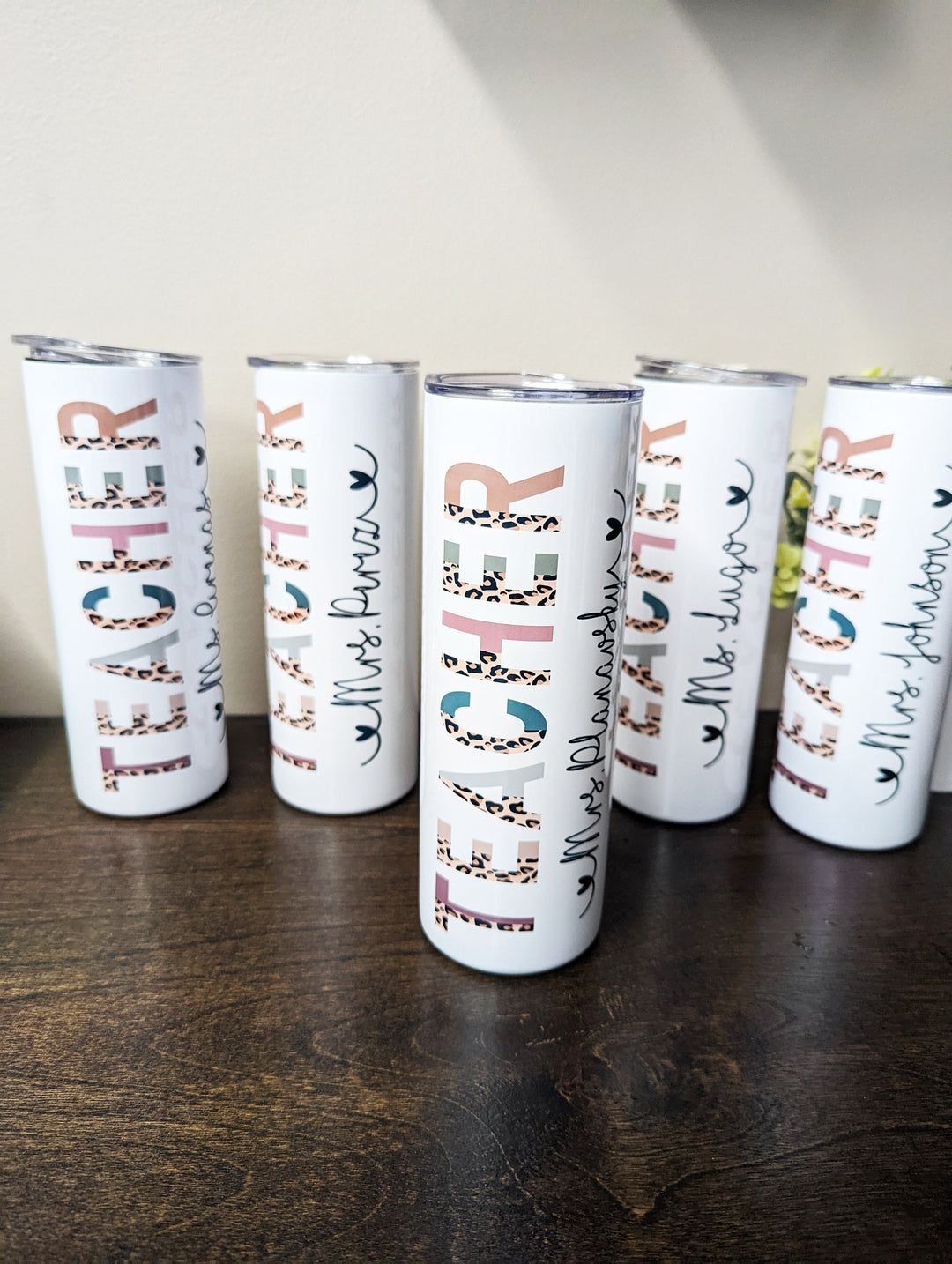 Personalized Teacher Tumbler|Half Leopard boho&nbsp;skinny tumbler with lid straw | End of year teacher gift | Teacher appreciation week gift