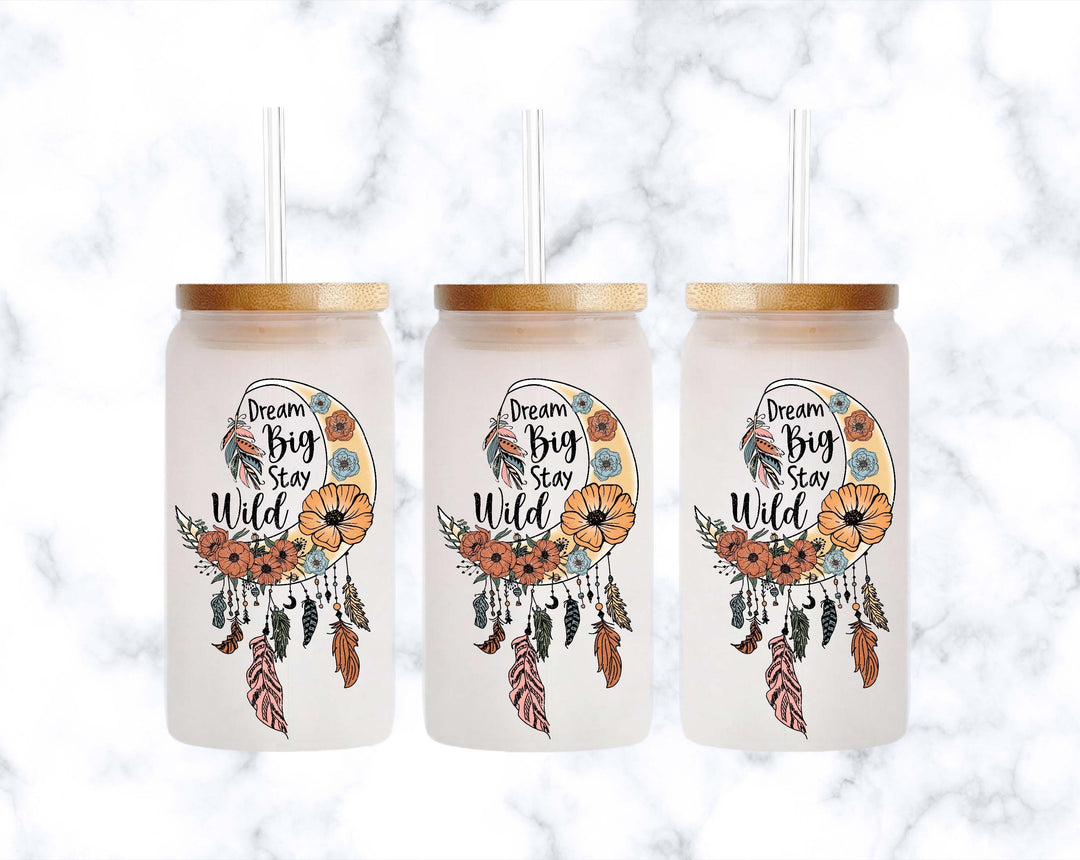 Dream big stay wild iced Coffee cups&nbsp;iced coffee Glass iced coffee tumbler with lid and straw Iced coffee Glass cups iced coffee beer can