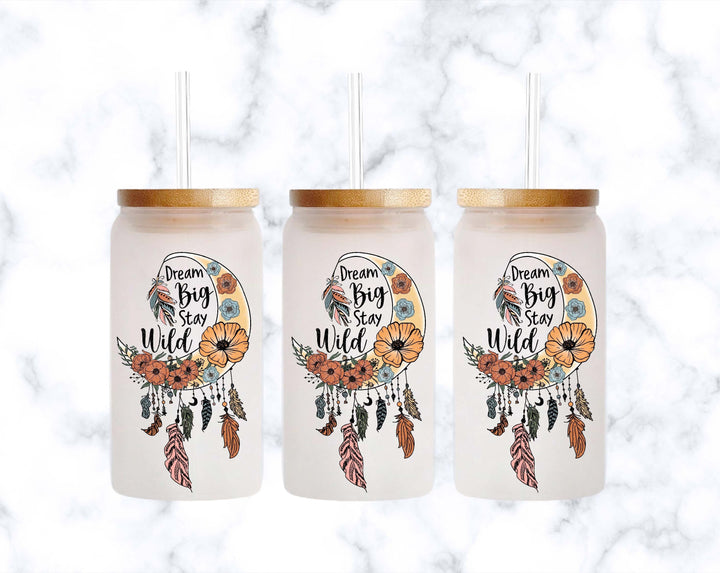 Dream Big Stay Wild Iced Coffee Glass Tumbler With Lid