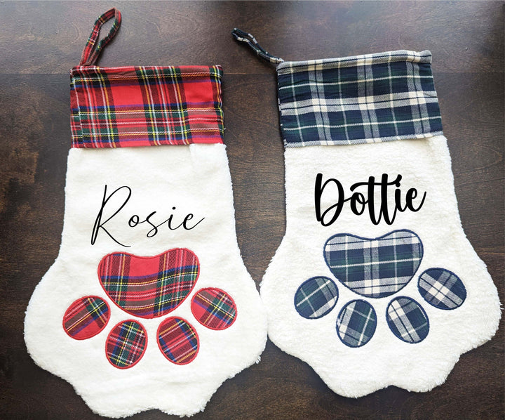Personalized Dog Christmas Stockings with Paw Shaped Design