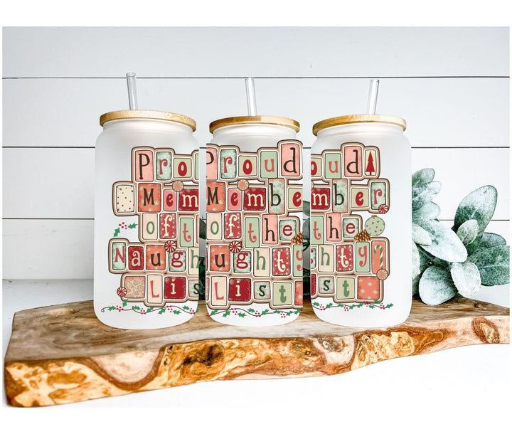 Christmas glass can naughty list tumbler holiday iced coffee cup Holiday drinking glass