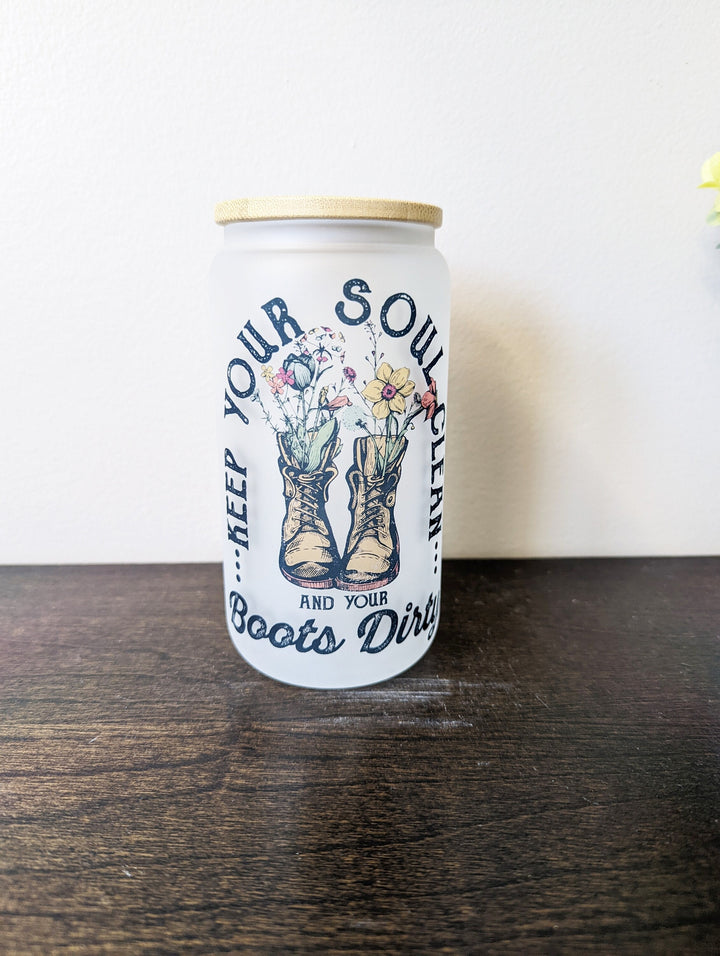 keep your soul clean and Your Boots Dirty iced coffee cup glass can Iced coffee western coffee tumbler with lid and straw Iced coffee cups