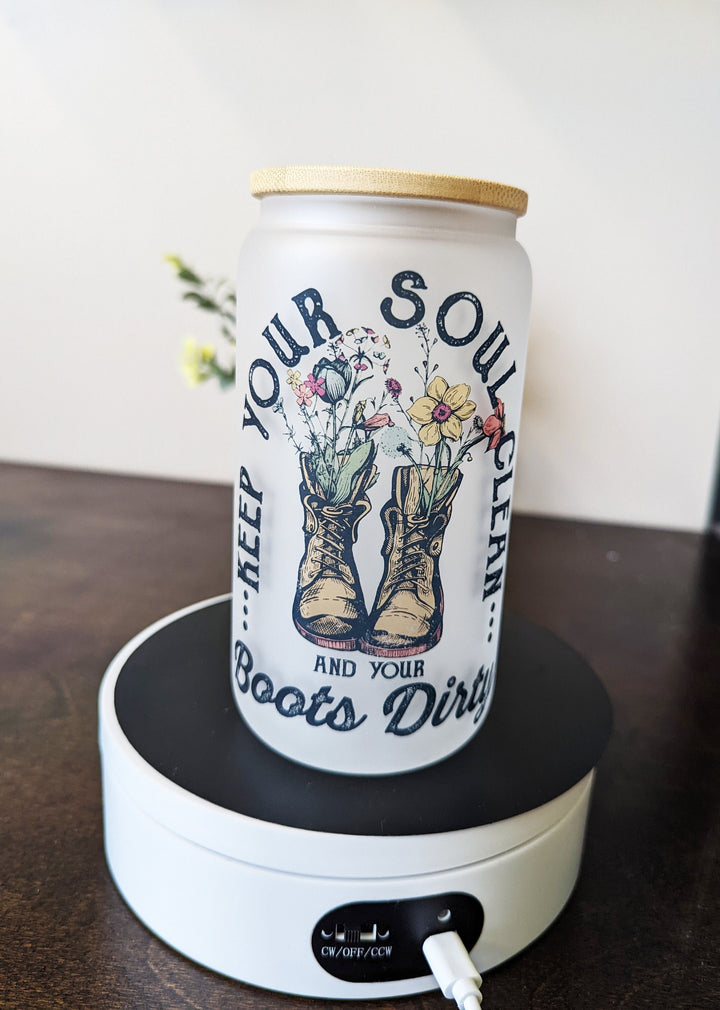 keep your soul clean and Your Boots Dirty iced coffee cup glass can Iced coffee western coffee tumbler with lid and straw Iced coffee cups