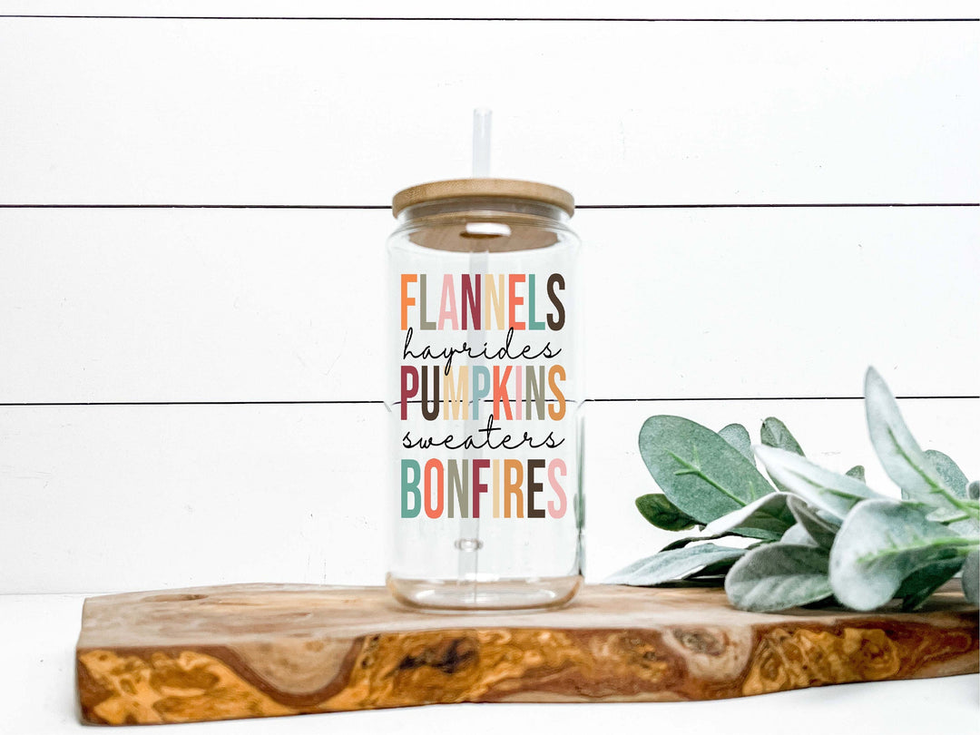Fall Pumpkins Hayrides Sweater Bonfires Glass Tumbler