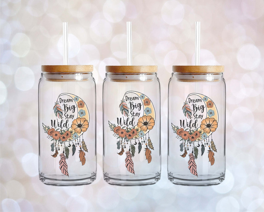 Dream big stay wild iced Coffee cups&nbsp;iced coffee Glass iced coffee tumbler with lid and straw Iced coffee Glass cups iced coffee beer can