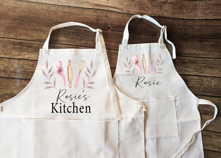 Personalized kitchen aprons Adult and kids| Mommy daughter matching baking apron | Custom baking Cooking apron with pockets adjustable Strap