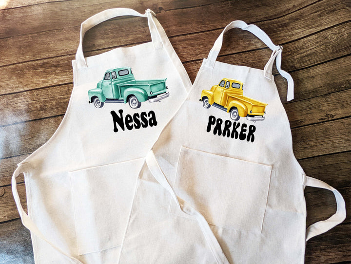 personalized apron with pockets| Custom truck boys baking apron | Personalized baking apron | Boys cooking apron | Birthday gift&nbsp;nephew