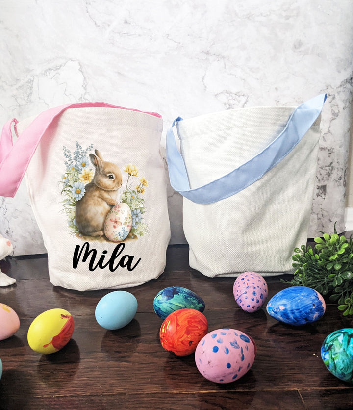 Personalized Easter Basket Kids Custom Name Egg Hunt Bag