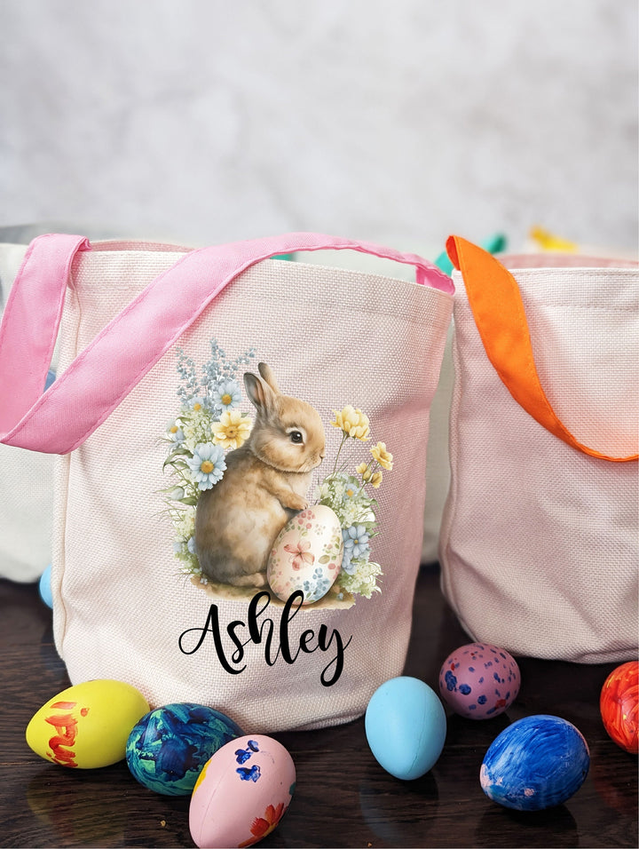 Personalized Easter Basket Kids Custom Name Egg Hunt Bag