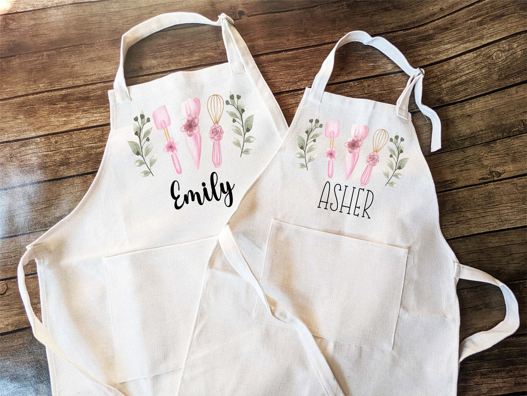 Apron Personalized kitchen Kid aprons Adult&nbsp;Mommy daughter matching baking apron&nbsp;Custom baking Cooking apron with pockets adjustable Strap