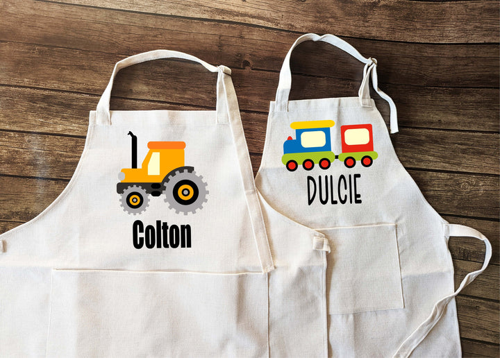 personalized apron for boy with pockets| Custom construction truck boys baking apron | Personalized baking apron | Boys cooking apron