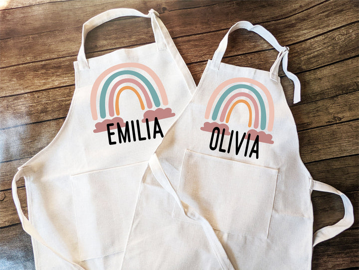 Personalized Rainbow Kids Apron With Pocket And Adjustable Strap