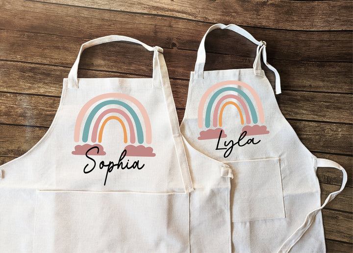 Personalized Rainbow Kids Apron With Pocket And Adjustable Strap