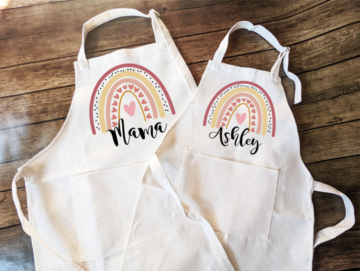 Personalized Rainbow kids apron with Pocket and adjustable strap | Custom kids apron | Toddler Kids Personalized Baking apron Gift