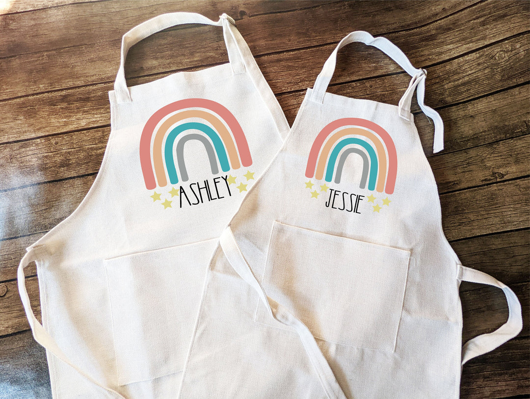 Personalized Rainbow kids apron with Pocket and adjustable strap | Custom kids apron | Toddler Kids Personalized Baking apron Gift