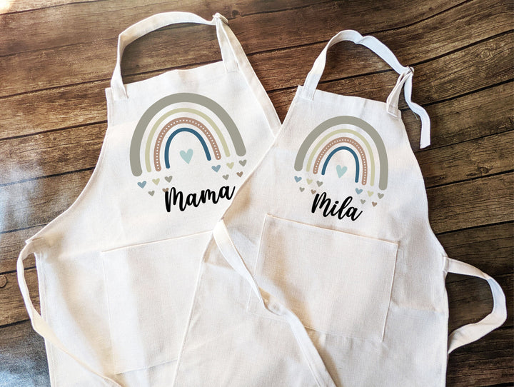 Customized Rainbow&nbsp;aprons&nbsp;Adult kids with pockets Custom cooking baking apron&nbsp;Kids Birthday gift aprons Grandma birthday gift for kids