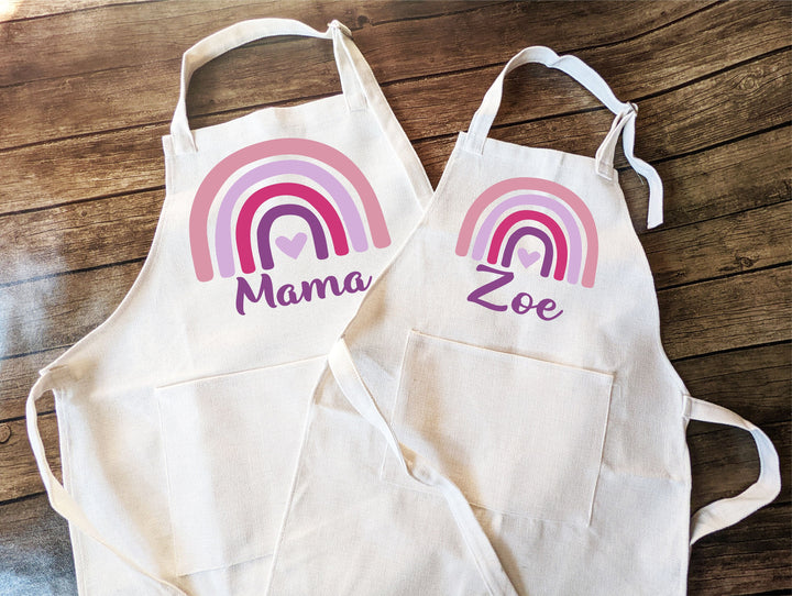 Personalized Rainbow Kids Apron with Pocket and Adjustable Strap