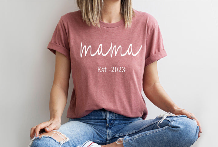 Mama shirt with Est year 2023 ,Shirt gift for her ,new mama gift shirt, Retro floral mama shirt, Mothers day gift shirt , Mom year shirt