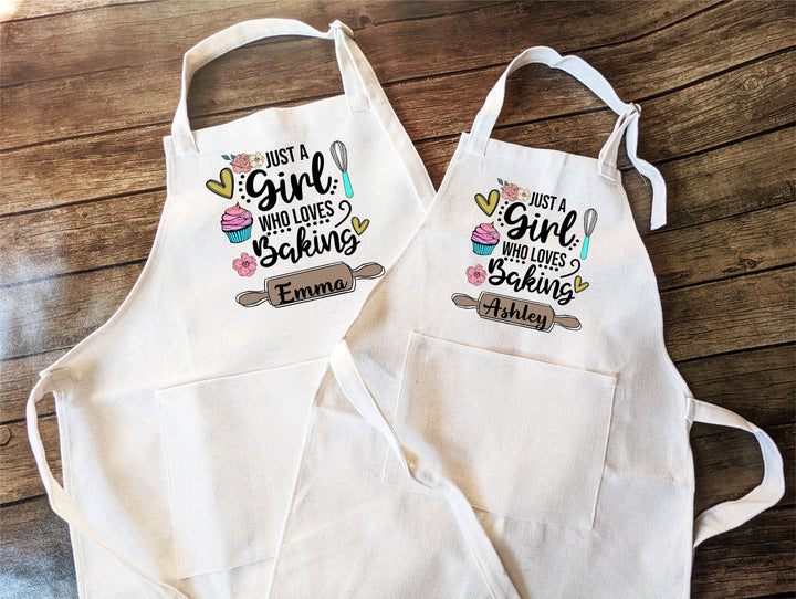 Just A Girl Loves Baking Kids Apron With Pocket Adjustable Strap