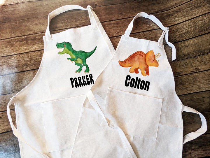 Personalized Boys Dinosaur kids apron with Pocket and adjustable strap | Custom kids apron | Toddler Kids Personalized Baking apron Gift