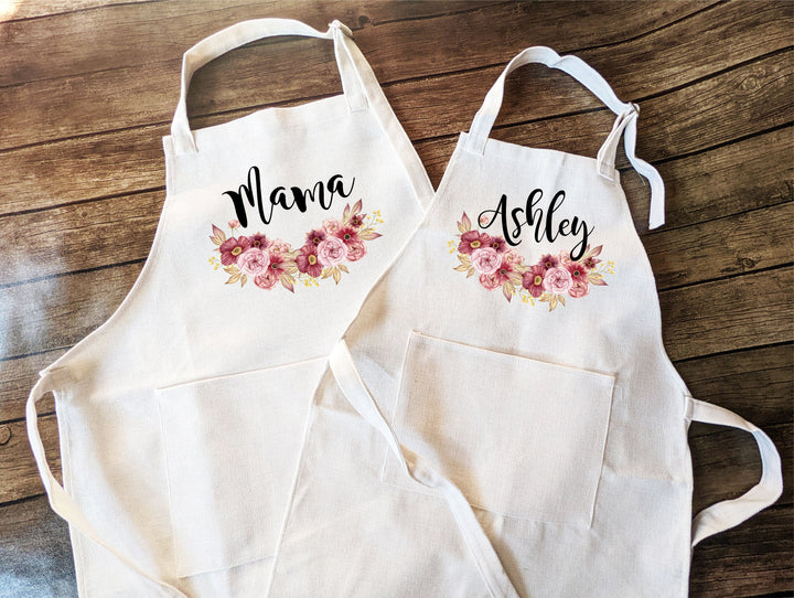 Personalized Floral Kids Apron With Pocket And Adjustable Strap