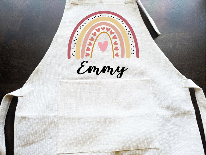 Personalized Rainbow kids apron with Pocket and adjustable strap | Custom kids apron | Toddler Kids Personalized Baking apron Gift